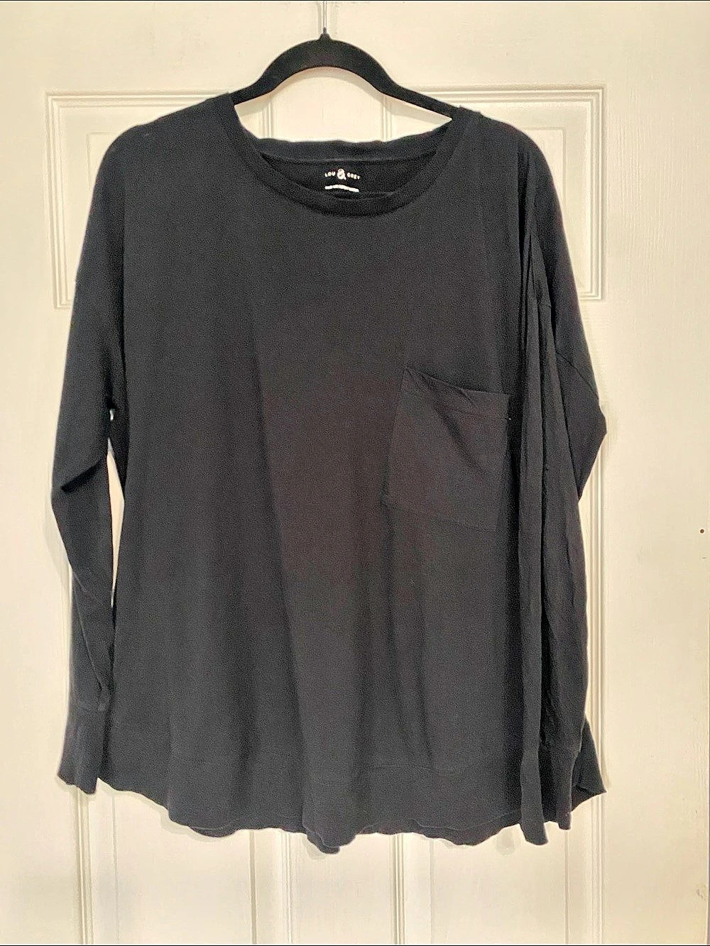 Lou & Grey Long Sleeve Cotton Top in Black Size Large